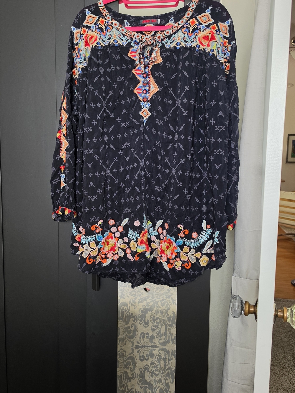 Johnny Was Black Tunic with Multicolor Floral Embroidery 2X